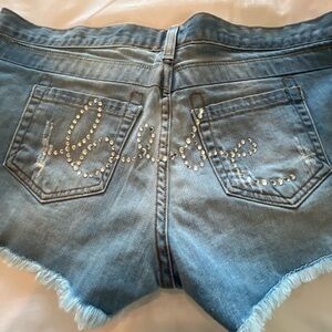 2B Bebe crystal logo embellishment Denim Shorts